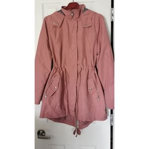 Lightweight Dusty Rose Hooded Trench Coat with Cinch Waist